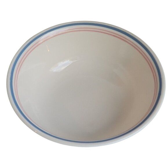 Corelle Colonial Blue Bowls 6.25" set of 2 double pink stripes USA vintage 1980s - Picture 5 of 9